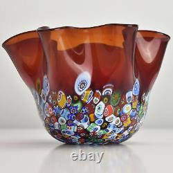 Signed Zecchin Murano Studio Art Glass Vase Fazzoletto Millefiori