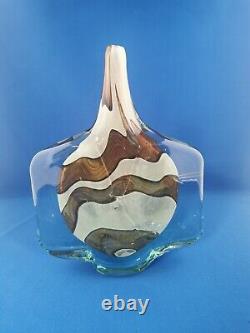 Signed mdina Earth Tones glass Fish vase by Michael Harris 1981