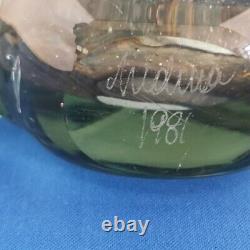 Signed mdina Earth Tones glass Fish vase by Michael Harris 1981