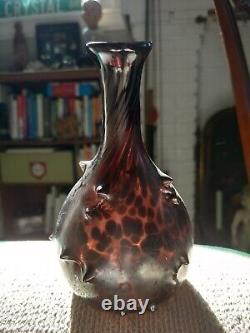 Signed studio art glass Chad Cully black studded vase