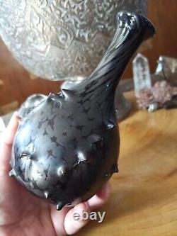 Signed studio art glass Chad Cully black studded vase