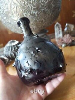 Signed studio art glass Chad Cully black studded vase