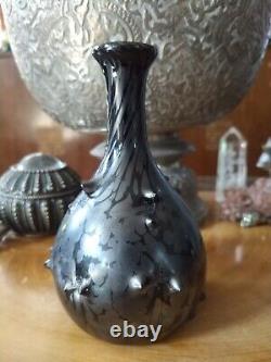 Signed studio art glass Chad Cully black studded vase