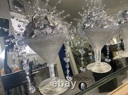 Silver Cocktail glass 3D glitter art mirrored picture, 3 cocktail glass picture