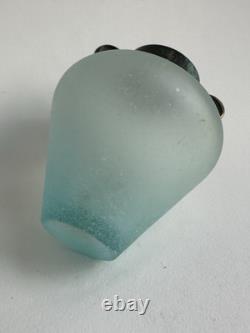 Silvestri Mouth Blown Scavo Turquoise Pulegoso Art Glass Verdigris Top Vase