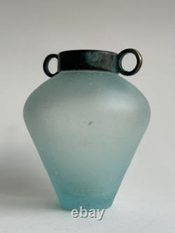 Silvestri Mouth Blown Scavo Turquoise Pulegoso Art Glass Verdigris Top Vase