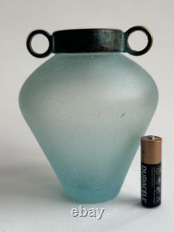 Silvestri Mouth Blown Scavo Turquoise Pulegoso Art Glass Verdigris Top Vase