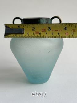 Silvestri Mouth Blown Scavo Turquoise Pulegoso Art Glass Verdigris Top Vase
