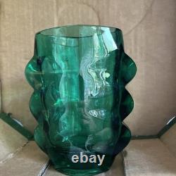 Skion Union Bohemian Green Glass Vase by Rudolf Schroter