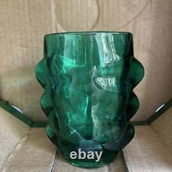 Skion Union Bohemian Green Glass Vase by Rudolf Schroter