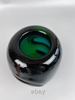 Skrdlovice Beranek Glass Vase. Czech Bohemian Studio Art. Vintage. Green. 6.25