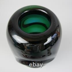 Skrdlovice Beranek Glass Vase. Czech Bohemian Studio Art. Vintage. Green. 6.25