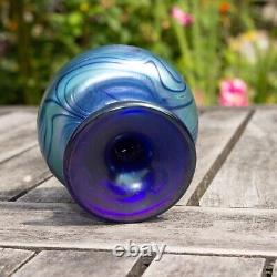 Small Iridescent Art Nouveau Art Glass Blue Vase Loetz