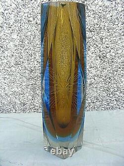 Sommerso Art Glass Vase Mandruzzato Faceted Glass 12 Inches