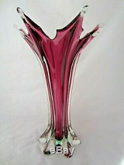 Spectacular 36cm Murano Poli Seguso purple & green sommerso art glass vase