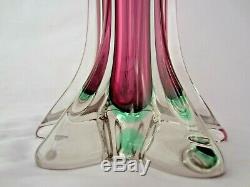 Spectacular 36cm Murano Poli Seguso purple & green sommerso art glass vase