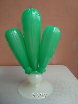 Steuben Art Glass 11.5 Green Jade & Alabaster Cactus Vase