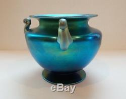 Steuben Blue AURENE Iridescent Art Glass Vase, Carder Era MINT