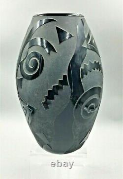 Steven Correia Etched Mirror Black On Black Art Deco Cylander Vase #14/200- 1985