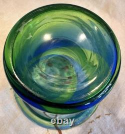 Stevens And Williams Rainbow Range Green And Blue Swirl Glass Vase 1930's