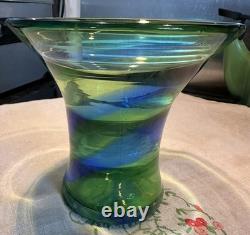 Stevens And Williams Rainbow Range Green And Blue Swirl Glass Vase 1930's