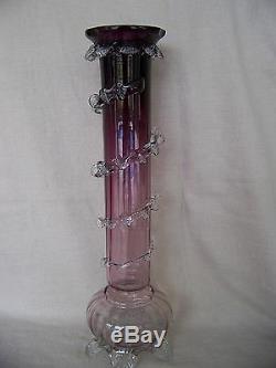 Stevens & Williams ART GLASS FOOTED VASE Amethyst and Clear 15 Tall