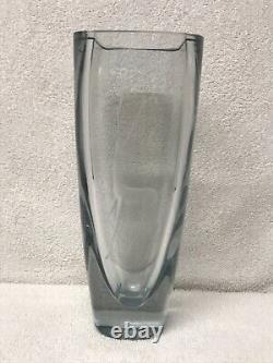 Strombergshyttan Scandinavian Art Glass Crystal Vase 27cm Etched Deer Signed