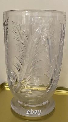Stuart England Ellesmere Crystal Cut Footed Art Deco Vase 9 Heavy