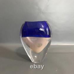 Stuart akroyd contemporary art glass vase blue signed label art glass hand blown