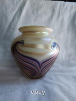 Studio Art Glass Vase signed Eickholt 2010 Gold Pulled Feather PRICE REDUCED