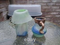 Studio Glass with Solid Copper Overlay. Two Pieces Signed by the Artist