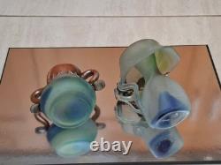 Studio Glass with Solid Copper Overlay. Two Pieces Signed by the Artist
