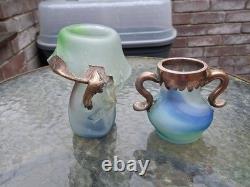 Studio Glass with Solid Copper Overlay. Two Pieces Signed by the Artist