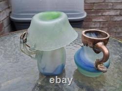 Studio Glass with Solid Copper Overlay. Two Pieces Signed by the Artist