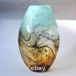 Studio (unsigned) Art Glass Amber Large Vase Murano style abstract hand blown