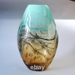 Studio (unsigned) Art Glass Amber Large Vase Murano style abstract hand blown