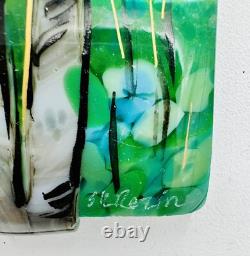 Stunning Kiln Fused Art Glass Birch Trees SIGNED Sara Rezin Nature Framed