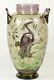Stunning Large Art Nouveau C1900 Hand Painted Harrach Bohemian Glass Heron Vase