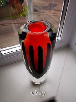Stunning Large Czech/Murano Black/Orange Sommerso Art Glass Vase