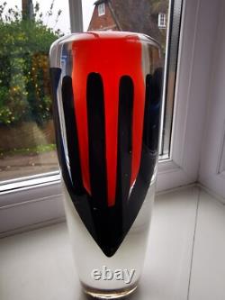 Stunning Large Czech/Murano Black/Orange Sommerso Art Glass Vase