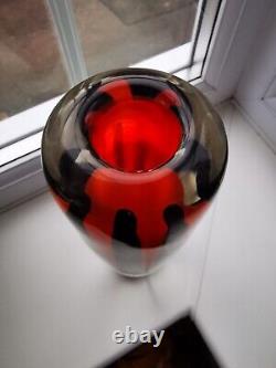 Stunning Large Czech/Murano Black/Orange Sommerso Art Glass Vase