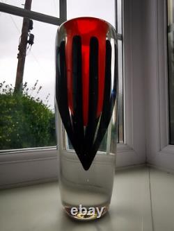 Stunning Large Czech/Murano Black/Orange Sommerso Art Glass Vase
