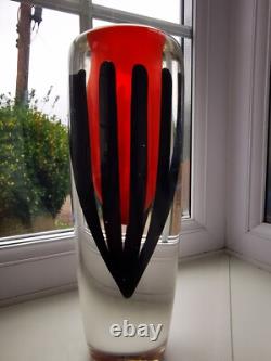 Stunning Large Czech/Murano Black/Orange Sommerso Art Glass Vase