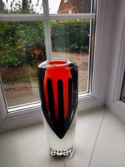Stunning Large Czech/Murano Black/Orange Sommerso Art Glass Vase
