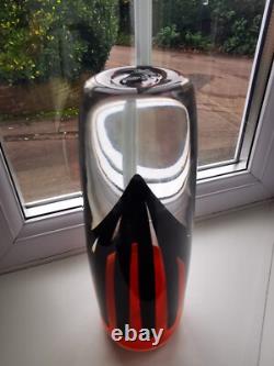 Stunning Large Czech/Murano Black/Orange Sommerso Art Glass Vase