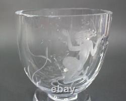 Stunning Lars Kjellander Swedish Art Deco Mermaid Etched Crystal Art Glass Vase