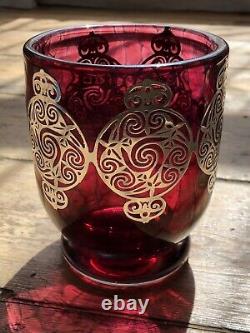 Stunning Laugharne Art Glass Vase Cup Silver Overlay Hallmarked Pink Cranberry