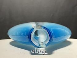 Stunning Mid-C Modern Hand Blown Glass Blue White Clear Color Art Glass Vase