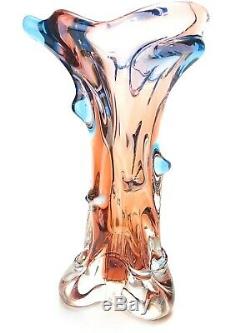 Stunning Murano Art Glass Lumpy Tree Vase Sculpture Amber Blue Violet 13x7