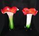 Stunning! Pair (2) Murano Venetian Art Glass Vase Calla Lily Jack In The Pulpit